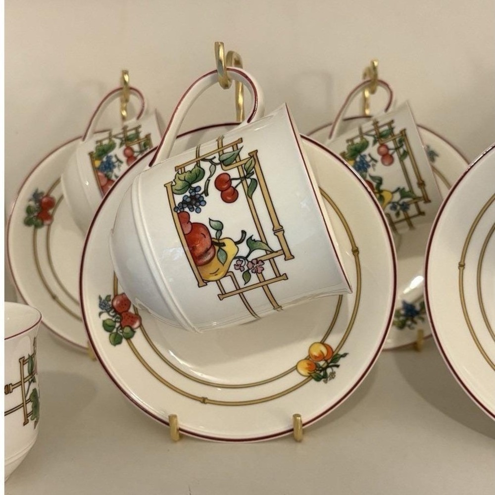 Villeroy & Boch Mon Jardin Coffee Tea Cups & Saucers set of 5 Short 3"